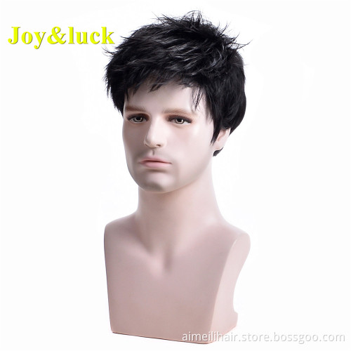 Men's Wig Golden Brown Color Wholesale Price Wigs Free Part Male Hair Natural Straight Man Short Synthetic Hair Wigs